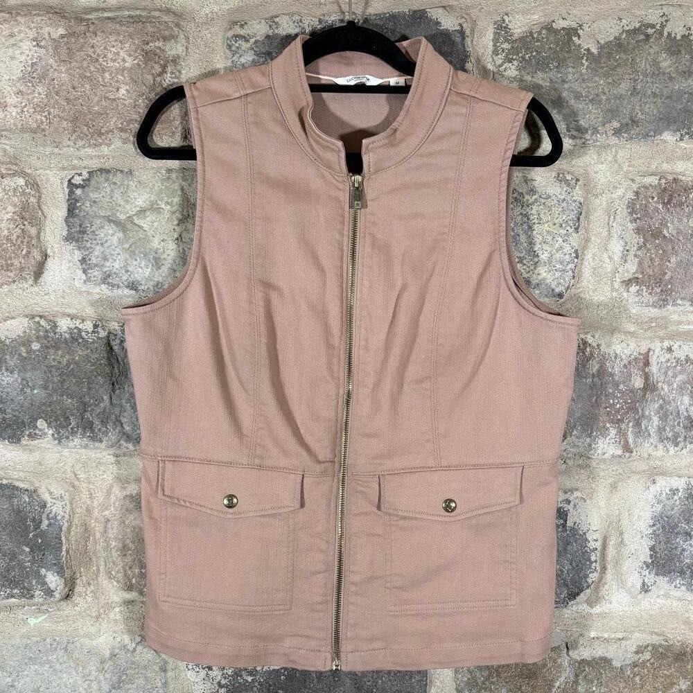 Liz Claiborne New York Women's Tan Zip Front Utility Vest Mock Neck Medium